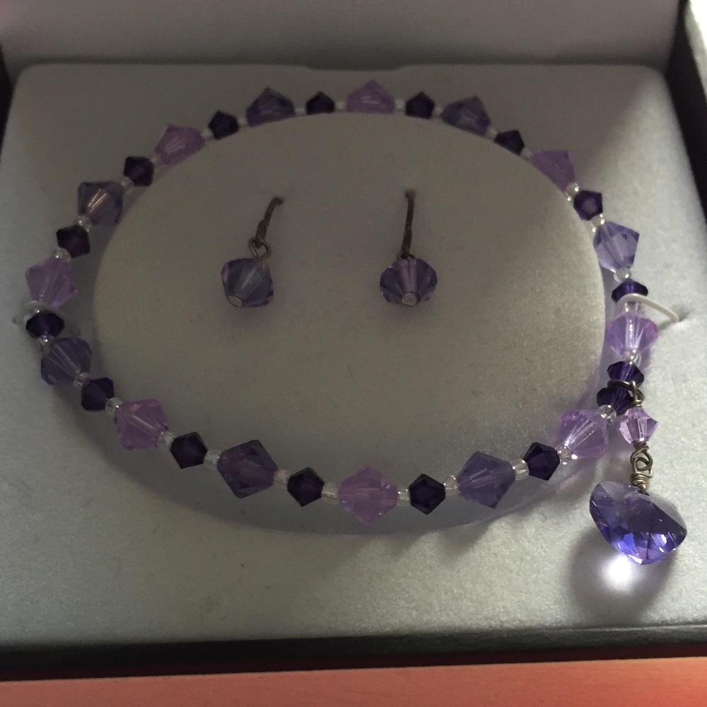 LAST CHANCE Swarovski sterling silver bracelet earring set purple stretch
